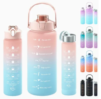 Custom Logo Sports Water Bottle Set of 3 Outdoor Sports Water Bottles Set with Straw Travel Water Bottle Set for Gift