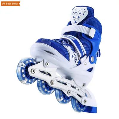 Istaride Professional Kids Inline Skates Adjustable 8 Wheels Durable Leather for Boys Girls Teens Outdoor Beginner Advanced Blue
