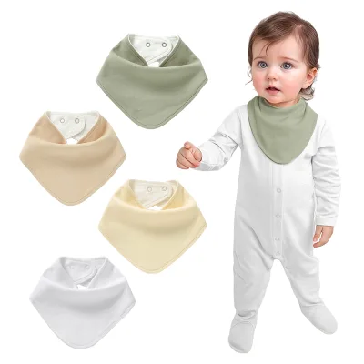 New Style Soft Triangle Snap Button Solid Cotton Waterproof Adjustable 2-Layer Washable Baby Bibs