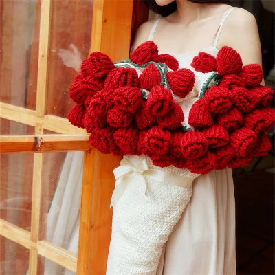 Knitted Floral Throw Blanket Rose Bouquet Pattern Soft Skin Friendly All Season Light Luxury Home Decor
