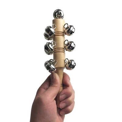 Christmas Hand Bells Wooden Jingle Bells Handbells Musical Percussion Instrument for Xmas Holiday Wedding Birthday Party Favors