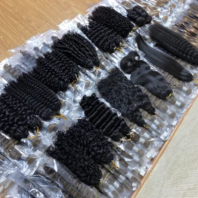Human Hair Crochet Extensions Feathers Crochet Hair 100% Human Hair Invisible String Looped Crochet Deep Kinky Curly Feathers
