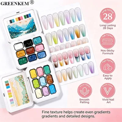 9 Colors Nail Patting Gel Palette Non Wipe Solid UV Gel Polish Ombre Gradient Blush Nail Art Painting Texture Gel