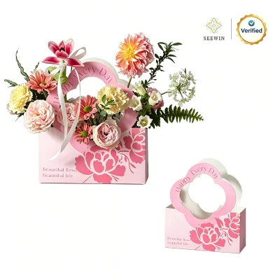 Recycle Eco-friendly Floral Bouquet Packaging Box - Scalloped Handle Flower Arrangement Box for Valentine's Day & All Occasions