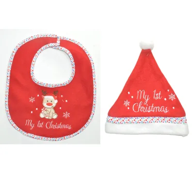 Baby Bib hat Set Christmas my 1st xmas fleece bib hat set
