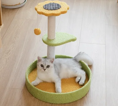 Cute Little Mouse Sunflower Cat Scratching Post Small With Hanging Ball Cotton Rope