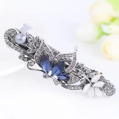 YM30 Fashion butterfly Barrettes Large Size Vintage Navy Rhinestones Barrettes Hair Accessories Wholesale