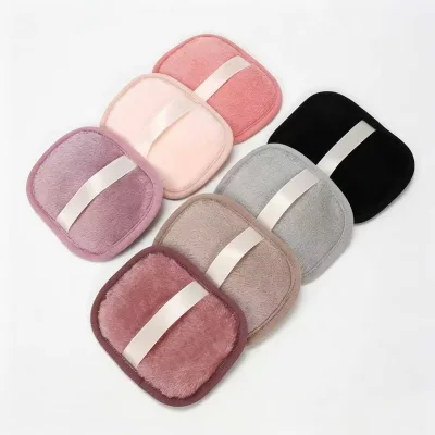 Reusable Microfiber Makeup Remover Pads Dual Sided Facial Cleansing Puff Square Washable Cosmetic Face Wipes with Strap OEM