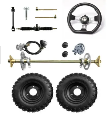 29" Go Kart Rear Axle Kit Steering Tie Rod Rack 6" Wheels Sprocket 3 Bolt Hub