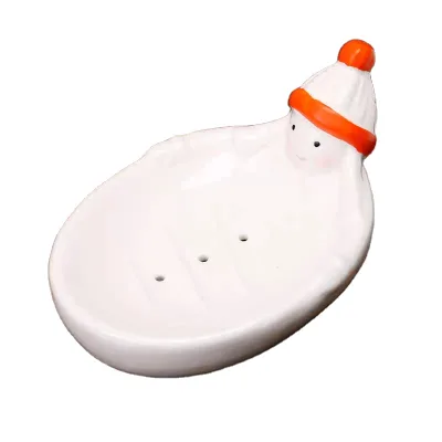 Custom Ceramic Snowman Soap Dish,Self Draining White Christmas Snowman Soap Dish Soap Holder for Bathroom Washroom