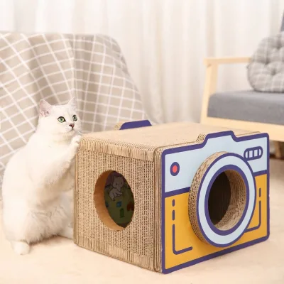 Wholesale Custom Logo Retro Camera Cat Scratcher Eco Friendly Corrugated Cardboard Cat Scratch Board with Private Label