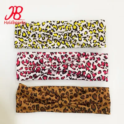 Wholesale Custom Boho Leopard Print Headband Sport Non Slip Workout Yoga Cross Twist Headband for Women