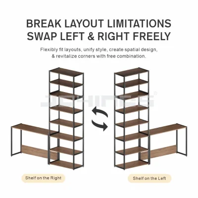 Flexible Layout Metal Storage Shelves With Desk Adjustable Bookshelf for Home Office Workspace