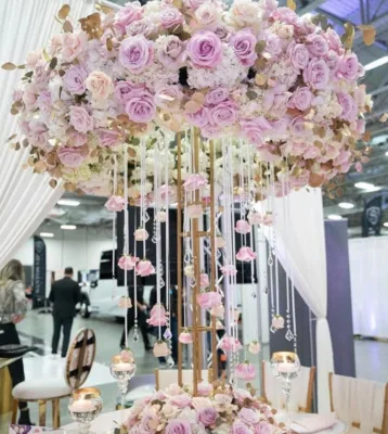 Gold Metal Double-deck Flower Stand Decorative Table Centerpiece