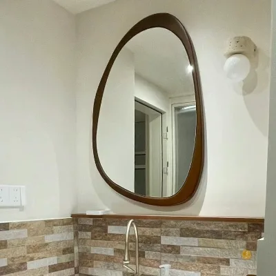 Mid-ancient cosmetic mirror irregular shaped makeup mirror American solid wood retro toilet bathroom mirror wall hanging