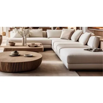 Elegant Large Sectional Solid Wood Sofa Lounge Set Hotel Living Room Lobby Light Grey L Shape Fabric Sofa
