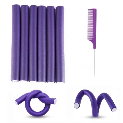 Factory Direct Sale 2.0CM Diameter Twist Sponge Hair Rollers Set Custom Colors/Package Soft Flexible Curling Rods with Tail Comb