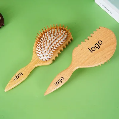 Print logo Beech Wooden Hair Comb Wooden Paddle Hair Brush Anti-Static Airbag Wood Massage Comb Wooden Household Flat Comb