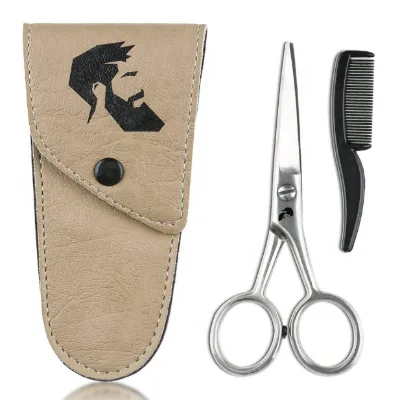 Grooming Men Cutting Mustache Stylist Expert Precise Beard Hair Trimming Scissors Comb Gift Set Box