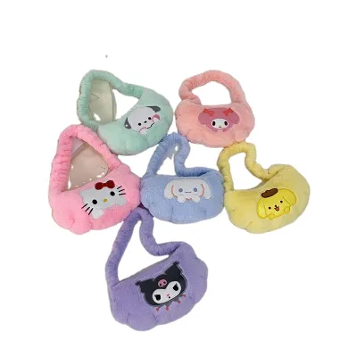 DHF Kawaii Sanrioed Plush Cinnamoroll Melody Cartoon Anime Handbag Crossbody Cosmetic Travel Storage Bags Girls Gift