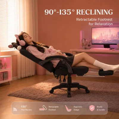 Sweet Pink Industrial Cat Ear Gaming Chair Plush Velvet Padding Adjustable Height Reclining Ergonomic Swivel Chair