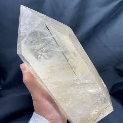 Black Rutilated Quartz Big Crystal Point Raw Healing Clear Quartz Crystal Tower Wand Point For Fengshui