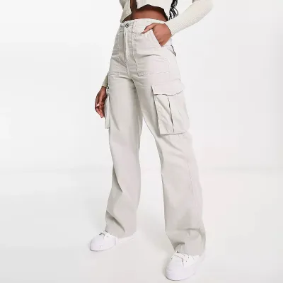 Custom High Quality Woman Casual High Rise Straight Leg Ladies Cargo Pants for Girls