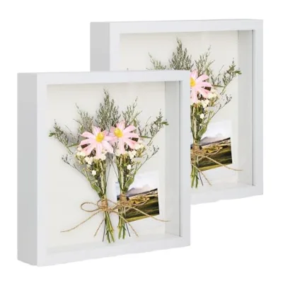 3D Photo Frame MDF Material Simple Style Ith 3cm Depth and Transparent Glass Sheet-White