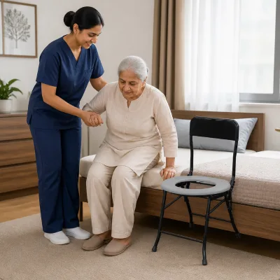 Wholesale Folding Commode Chair Padded Ring Seat Black Metal Frame Compact Design Patient Care