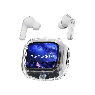 HK7 Air Max Full Color Touch Screen Earbuds Transparent Wireless Earphones With Noise Cancelling Calls and Voice Assistant