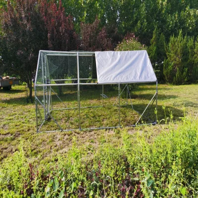 Large Triangle Metal Chicken Coop Walk-In Poultry Cage with Waterproof Cover Exercise Chicken Run