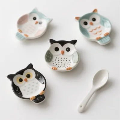 Owl Shaped Ceramic Spoon Rest. Custom 3D Hand-Painted Design, Keeps Stove & Counter Tidy While Cooking, Easy to Clean.