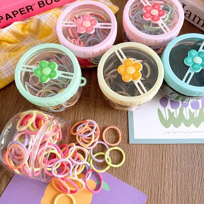 100pcs Canned All-match Candy Color Children's Rubber Band Does Not Hurt Girls High Stretch Scrunchie Baby Chirp Hair Cord