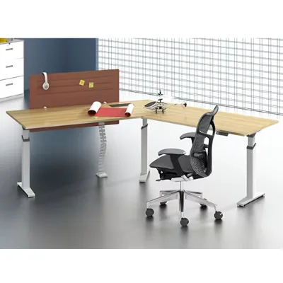L Shaped Electric Height Adjustable Standing Desk Corner Office Workstation Sit Stand Executive Table OEM Custom Factory Supply