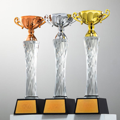 Honor of Crystal Gold Silver Copper Engraved Color Print Business Trophy Awards Sports Trophies Awards for Souvenir