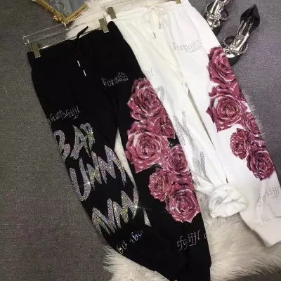 New Arrival Women's High Waist Slimming Leg Sports Pants Light Luxury Flower Print Extra Size Heavy Industry Pants