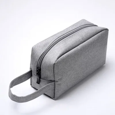Custom High Quality Gray Portable Travel Organizer Cosmetic Bag Personal Hanging Makeup Pouch with Polyester Made with Logo