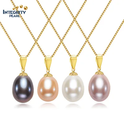 Fashion Design 9mm Drop Natural Cultured Pearl Pendant 18K Gold Pearl Necklace Jewelry