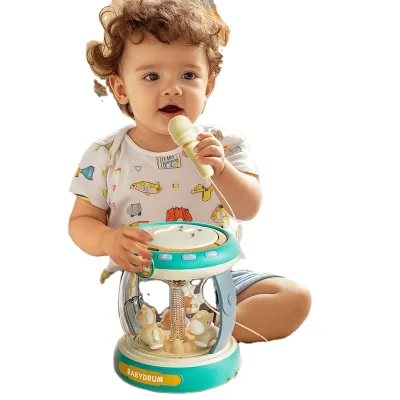 Early Educational Baby LED Projection Musical Drum Toy with Rotating Lights and Sounds Microphone