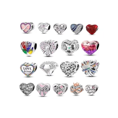 Hot Selling Silver Color Zircon Heart Bead Pendant for Original Personality Plated Cross-Border Wholesale Fashion Charms