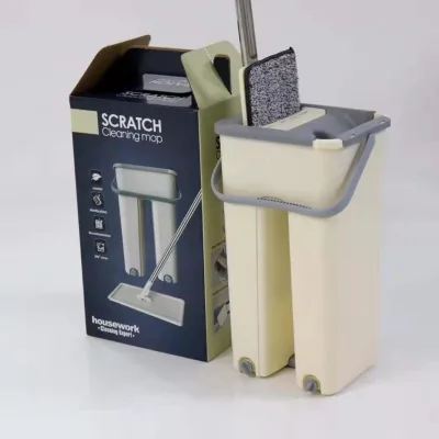 Hands-free Household Scratch-off Flat Mop Dry and Wet Separation Lazy Magic Mop Plastic Mop Bucket Tablet Mop and Bucket Set