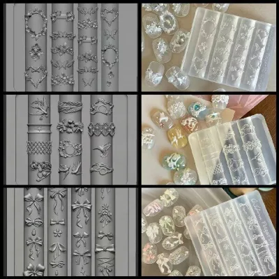 DIY Liquid Silicone Mold for Nail Art Lace Bowknot Flower Bird Design Carving Manicure Tool Wedding