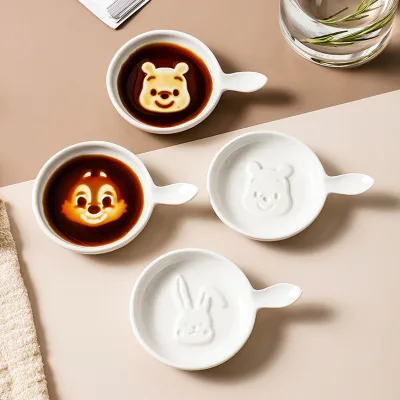 Harmony Unbreakable Soy Sauce and Vinegar Dish Snacks Condiment Bowls Ceramic Dipping Saucer Seasoning White Divided Plate