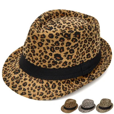 Retro British Jazz Top Leopard Print Fedora Hat Unisex Fashion Trendy Outdoor Outings Stage Performances Party Hat