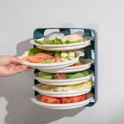 Kitchen Wall-mounted Desktop Side Dish Plate Punch-free Household Vegetable Storage Rack Hot Pot Barbecue Tray