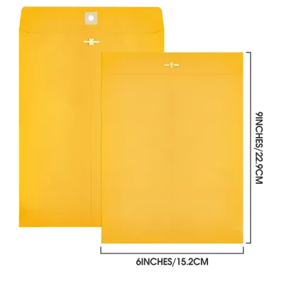 Catalog Clasp Kraft Envelopes for Documents Gummed Mailing Envelope 9" x 12" Clasp Closure Brown Kraft All-Purpose