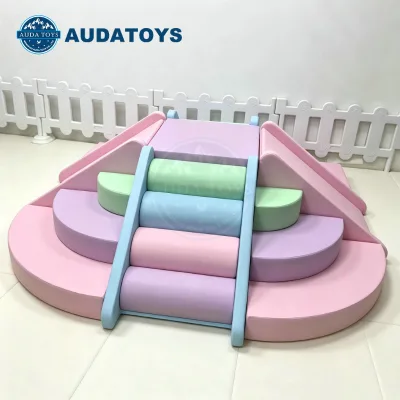 Pastel Color Indoor/Outdoor Pyramid Soft Play Slide and Climbing Set for Kids Commercial Use with Durable PE Foam Material