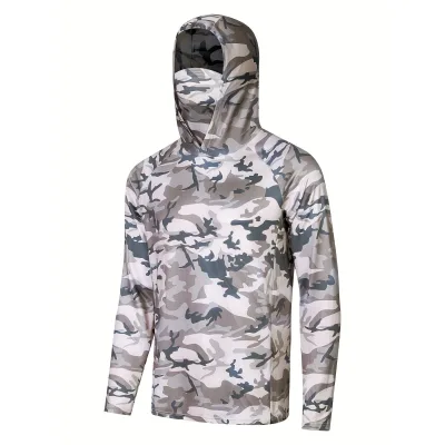 Wholesale Polyester Men's Sublimation Breathable Long Sleeve Hooded Sun Protection Shirt With Face Mask Fishing Shirt