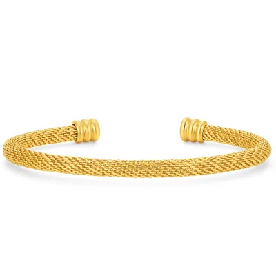 316L Stainless Steel Gold Mesh Cuff Bracelet for Women Minimalist Open Bangle Waterproof Tarnish Free Everyday Y2K Style Jewelry