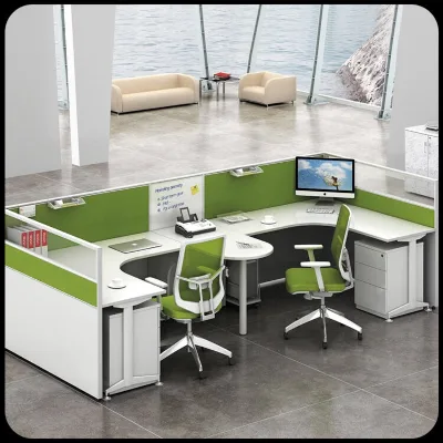 New Trendy Bright White 2-Seat Adjustable Flexible Combined Office Cubicle Soft Fabric Half Partition Desk for Home Office